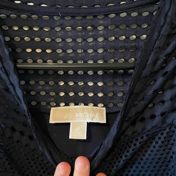 MICHAEL Michael Kors Navy Blue Sleeveless Dress Medium Mesh Top Casual Midi - Picture 7 of 11